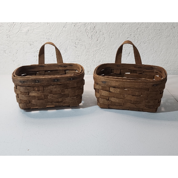 (2) Small Longaberger Handing Baskets w/ Leather Handle