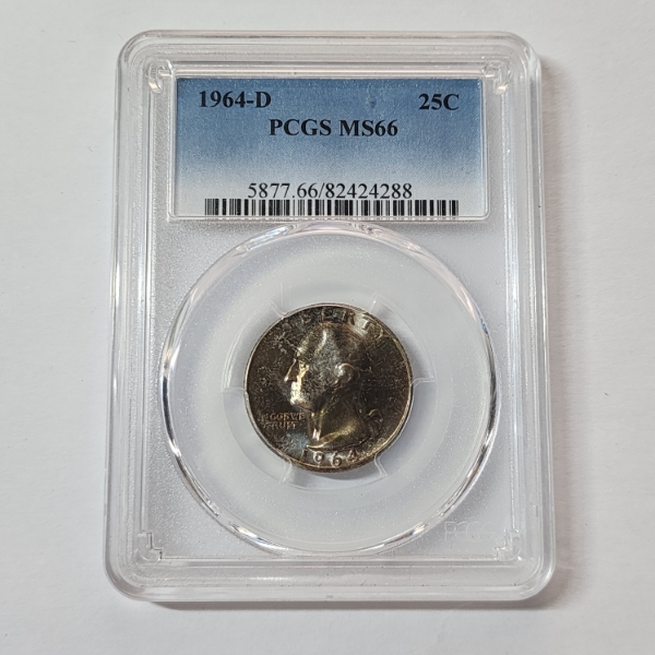 PCGS Graded MS66 U.S. 1964-D 90% Silver Washington Quarter 