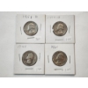 Image 1 : Four 90% Silver U.S. Washington Quarters 1958-D, 1954-D, 1945, 1961 FV: $1.00