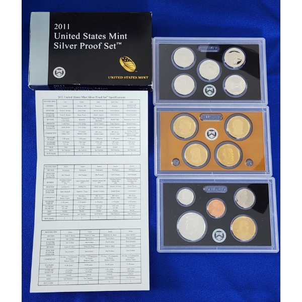 2011 U.S. Mint Silver Proof Set Including $1.85 in 90% Silver - w/ Box & CoA