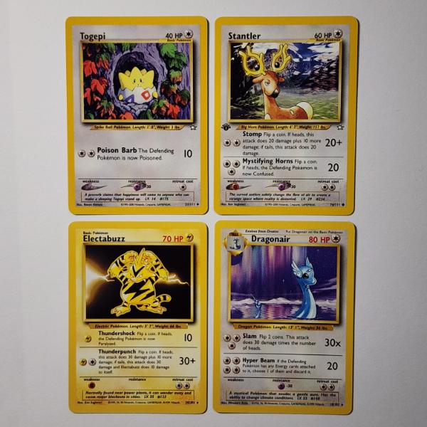 Four Assorted Vintage Pokemon Trading Cards Including Two Rares & 1ST EDITION STANTLER 76/111
