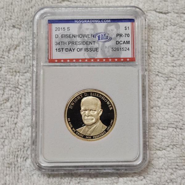 2015-S Dwight D. Eisenhower Presidential Dollar coin graded PR-70 Deep Cameo by IGS Grading