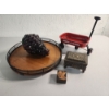 Image 1 : Decorative Wood Circular Tray, Small Wagon, Rose Jewelry Box, Glass Grapes, Eagle Letterpress