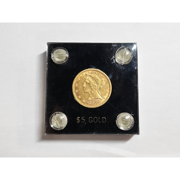 1880 $5 Liberty Head Gold Half Eagle - U.S. 90% Gold Coin
