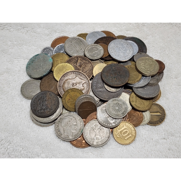 Large Lot of Assorted Foreign Coins & Tokens