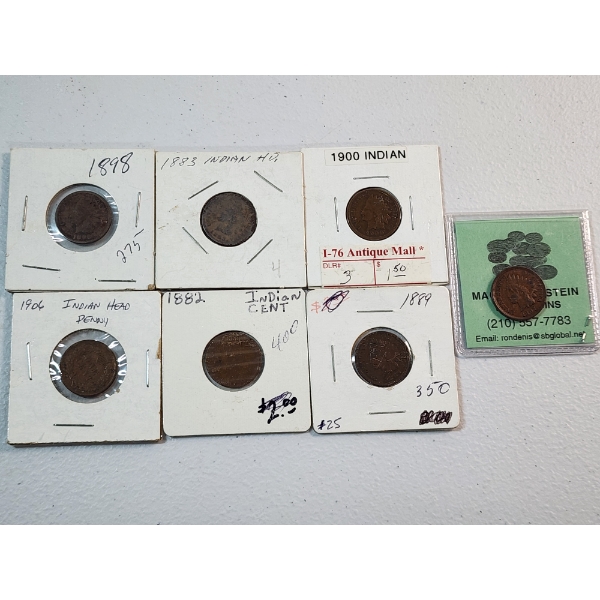 Lot of 7 Assorted Years U.S. Indian Head Cents