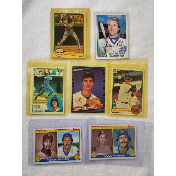 Seven Assorted Baseball Trading Cards - Dating Back to Early 1980's Ft. Rollie Fingers, Mattingly +