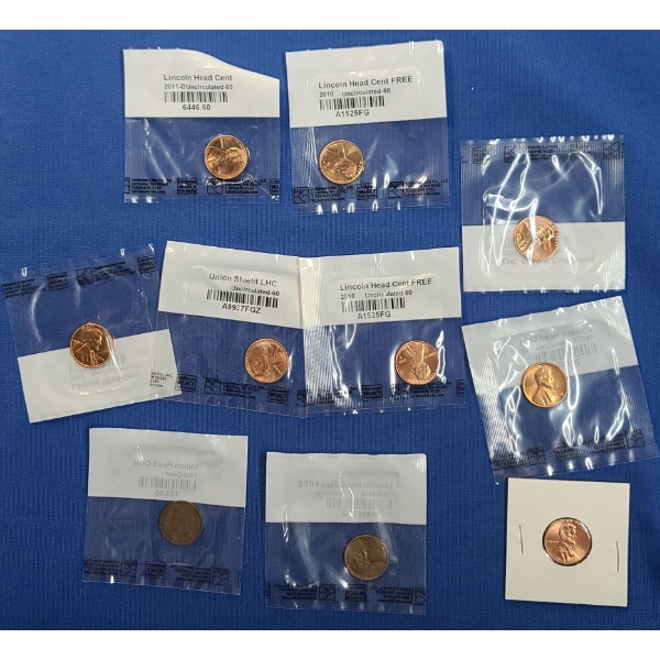 (10) Assorted United States Cents In Sealed Littleton Bags -Most Uncirculated - Face Value: $0.10