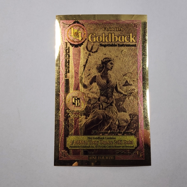 2026 Florida 1/4 Goldback *Alpha Series* 1/4000oz 24K Gold Foil Note