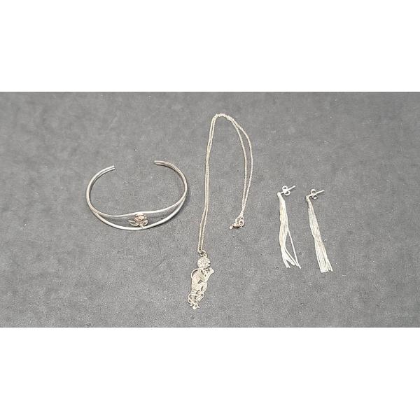 Earrings & Sterling Silver Bracelet & Sterling Silver Necklace 
