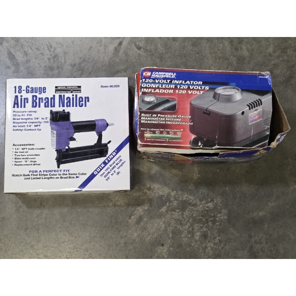 New In Box- 18 Gauge Brad Nailer, & 120 Volt Inflator 