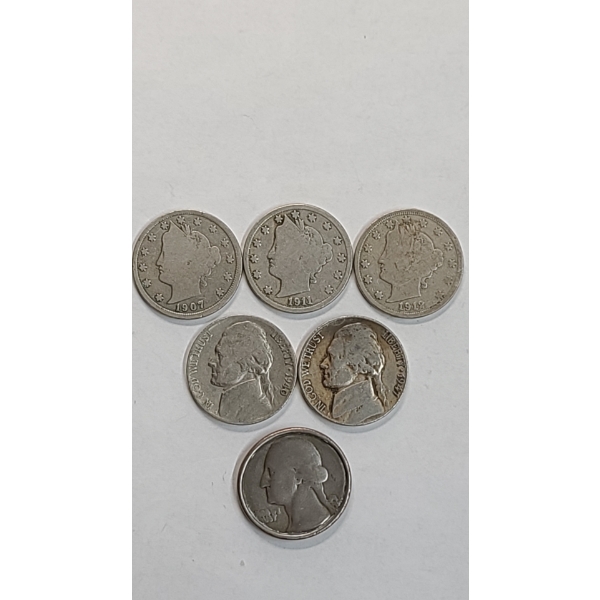 Assorted Years/Mint Marks Barber And Jefferson Nickels - Face Value:  $0.25