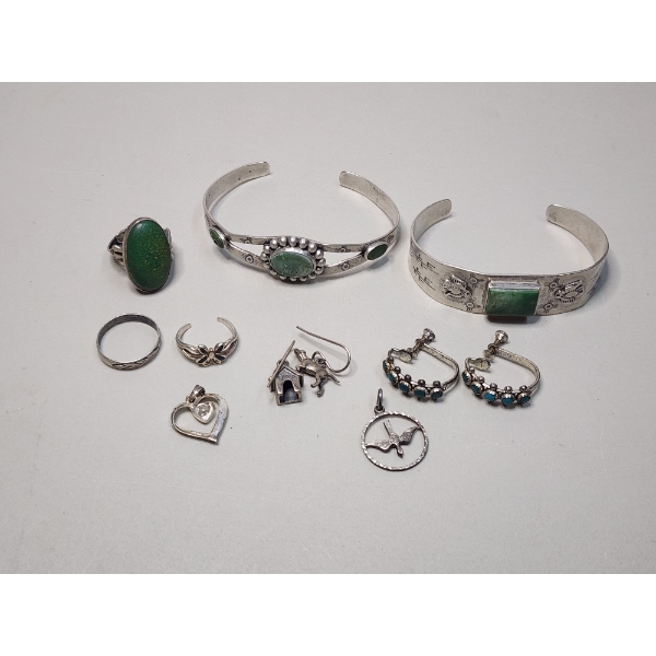 Assorted Sterling Silver Jewelry Including Bracelets, Earrings, Rings, Pendants Total Weight: 53.8g