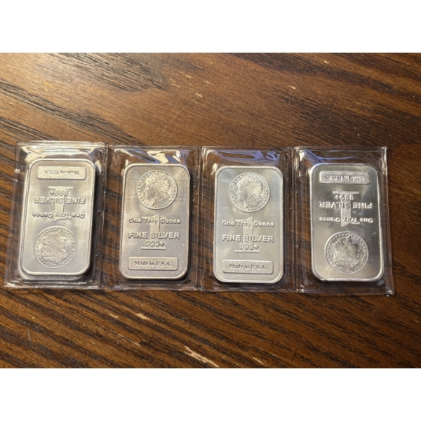  (5) 1 oz Morgan Design silver bar - .999 Fine Silver - In Sealed Plastic Packaging 