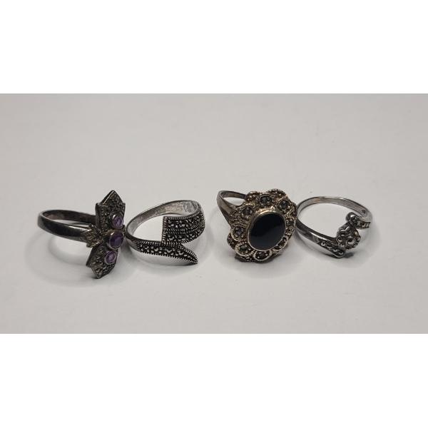 (4) Women's Sterling Silver Rings - All Size 7 - Total Weight: 13.2g