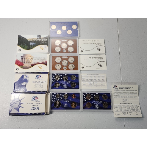 5 Assorted U.S. Mint Proof Sets Including American The Beautiful & 50 State Quarters Proof Sets