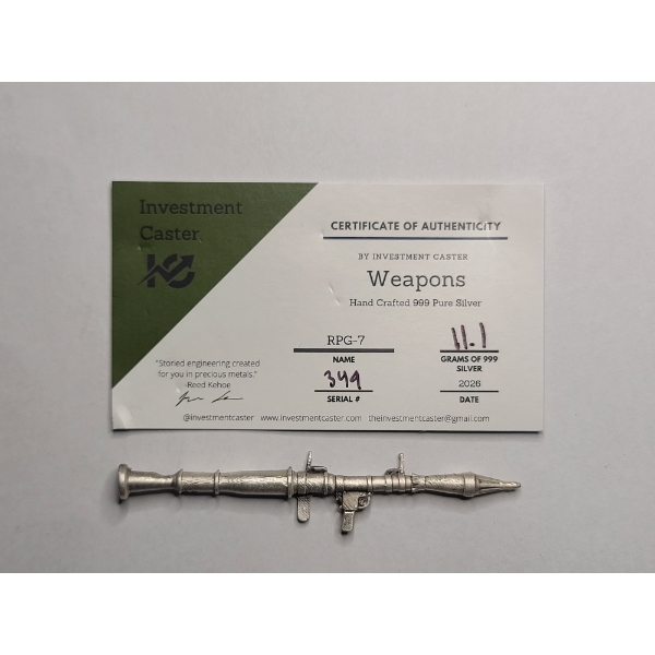 2026 Investment Caster Handcrafted 11.1g .999 Pure Silver Miniature RPG-7 With COA