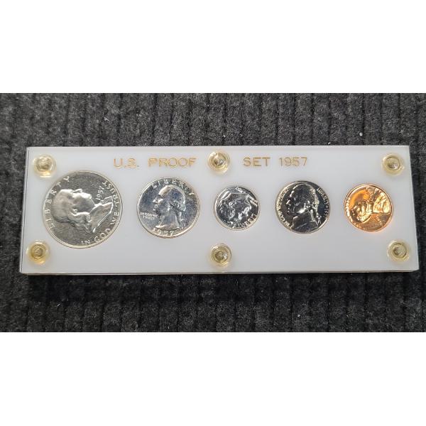 1957 U.S Proof Set In Acrylic Display Face Value .85 Cents Is 90% Silver