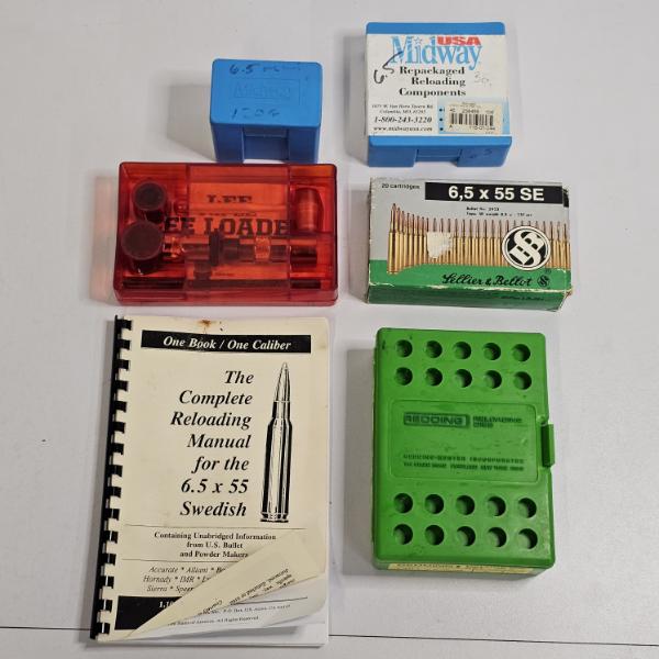 Vintage 6.5x55mm Swedish Mauser Ammunition Handloading Set with Instruction Manual