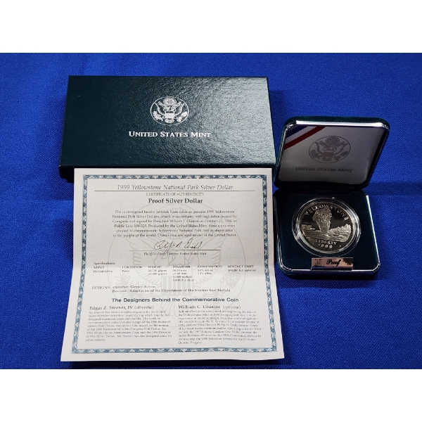 1999 Yellowstone National Park Commemorative Silver Proof Dollar 90% Silver Coin 