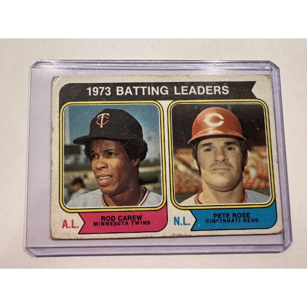 1973 Topps Pete Rose & Rod Carew Batting Leaders Baseball Card In Protective Holder