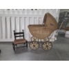 Image 1 : Vintage Wicker Childs Doll Carriage And Small Wicker Doll Chair