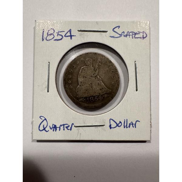 1854 United States Seated Liberty Silver Quarter Dollar - Incredible Coin