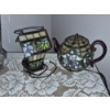 Image 1 : PICKUP IN NORTHFIELD - 2 Pcs Small Leaded Glass Teapot Lamp &  Lantern- See Pics