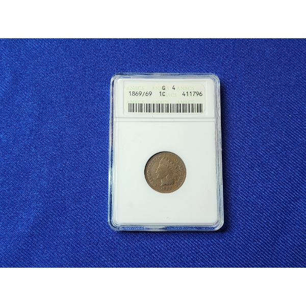 1869/69 Indian Head Cent - Key Date - ANACS G-4