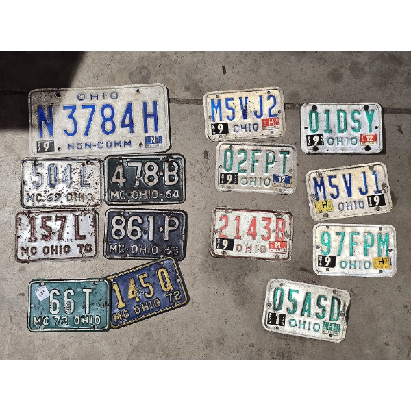 Vintage and Modern License Plates Mostly Motorcycle Plates