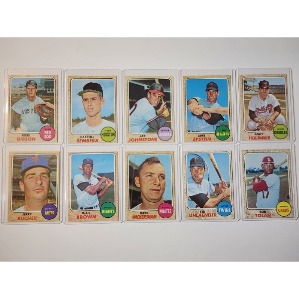 x10 1968 Topps Baseball Trading Cards - Excellent Condition in Card Holders