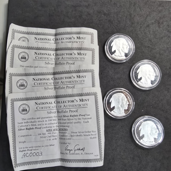 (4) 2004 Silver Clad Buffalo Proofs - 10,000 Limited Edition