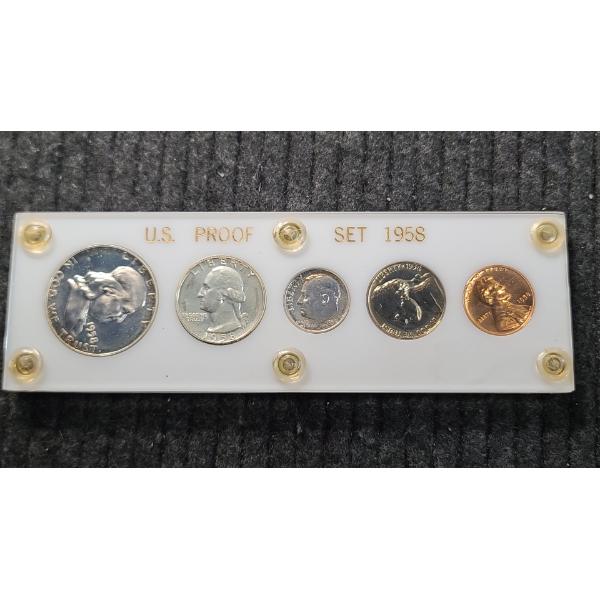 1958 U.S Proof Set In Acrylic Display Face Value .85 Cents Is 90% Silver