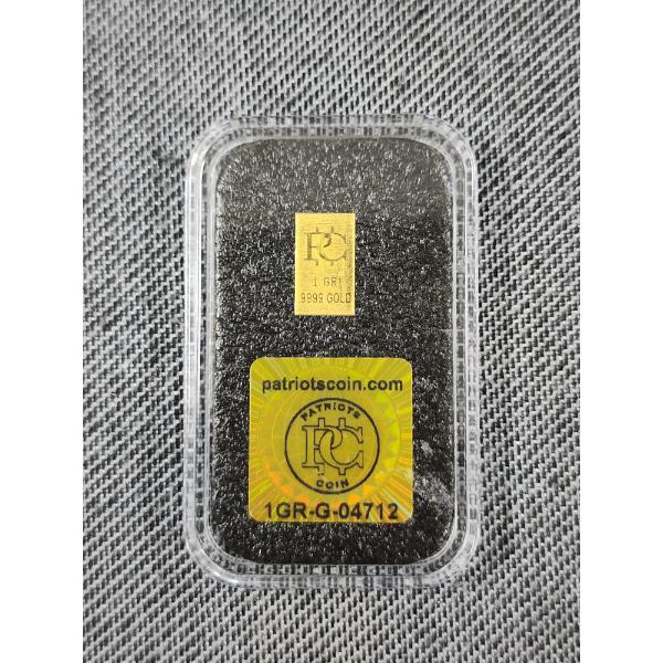 1 GRAIN .9999 Fine Gold Bar by Patriots Coin in Acrylic Protective Holder