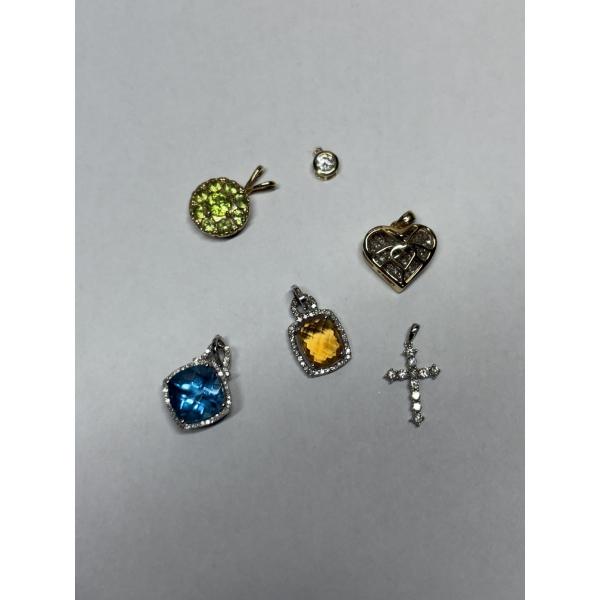 14K Charms for Necklaces - 6 Total - Total Weight 13.1 Grams - Peridot and diamond halo pendant 