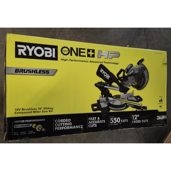 Brand New Ryobi 18V Brushless 10'' Sliding Compound Miter Saw Kit 