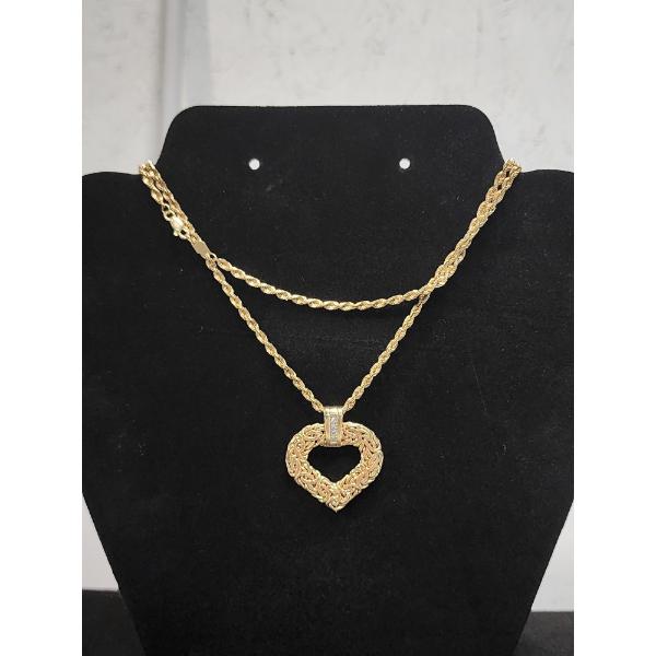Gorgeous 14K Gold Twist Chain 30" Necklace with Large 14K Gold Heart Pendant TW: 20.0g