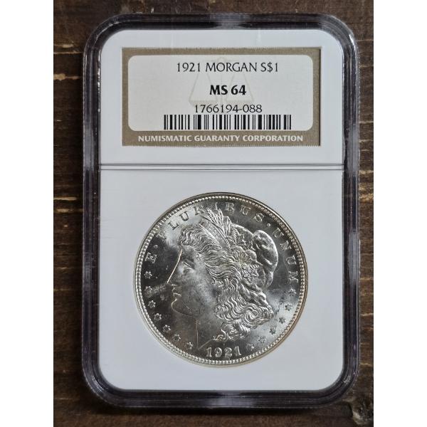 NCG MS64 1921 Morgan Silver Dollar