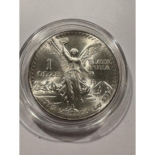1985 Mexican Libertad .999 Fine Silver Ounce Coin In Holder - Incredible Coin - Mint Condition