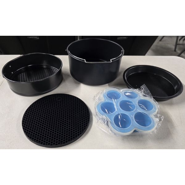 4 Piece Set of Air Fryer Pans - Egg Holder, Deep Pan, Shallow Pan and Springform Pan