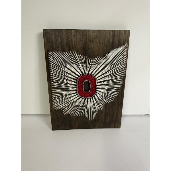  Handcrafted Ohio State Buckeyes string art decoration featuring Ohio State Logo on Ohio State Shape