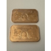 Image 1 : 2 - George Washington .999 Fine Copper One Troy Ounce Bars - Mint Condition