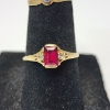 Image 3 : Two 10K Yellow Gold Rings: Blue Stone Size 3, Red Stone Size 7 - Total Weight: 1.7g
