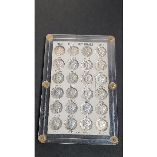 1938-1945 90% Mercury Dimes In Acrylic Display - Face Value: $2.40 