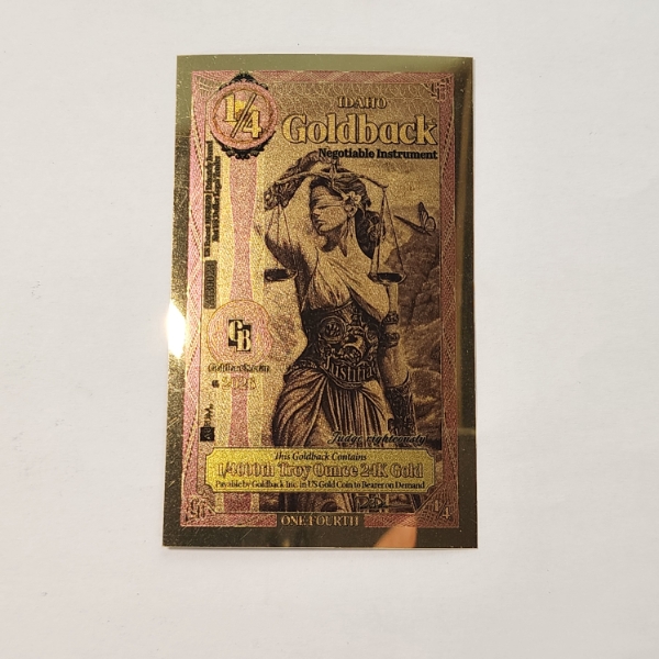 2026 Idaho 1/4 Goldback *Alpha Series* Justitia 1/4000oz 24K Gold Foil Note