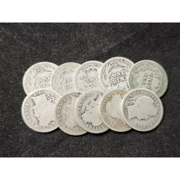 $1.00 Face Value in Assorted 90% Silver Barber Dimes 