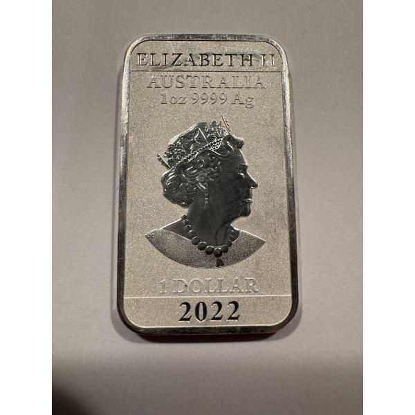 2022 Australia 1 Troy oz .9999 Fine Silver Dragon Bar - Queen Elizabeth - Perth Mint - Incredible 