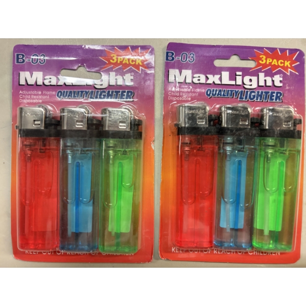 2 Packs Brand New MaxLight Lighters - 3 Lighters Per Pack 