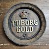 Image 1 : Vintage 15" Tuborg Gold Barrel End Faux Wood Foam Bar Sign
