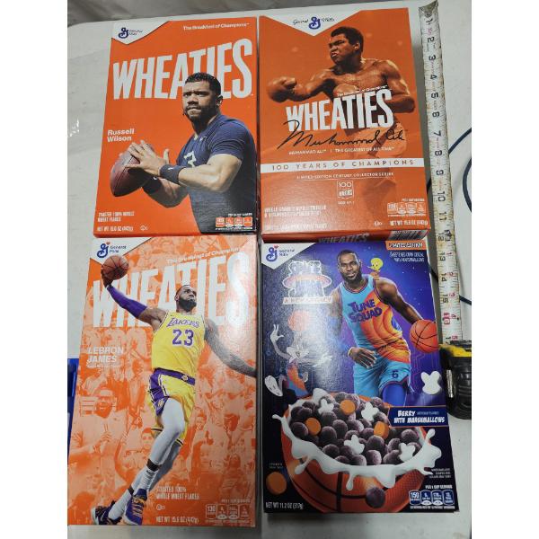Sports Themed Cereal Boxes (for collection purposes) - Lot of (4) Boxes (Wheaties, Space Jam)